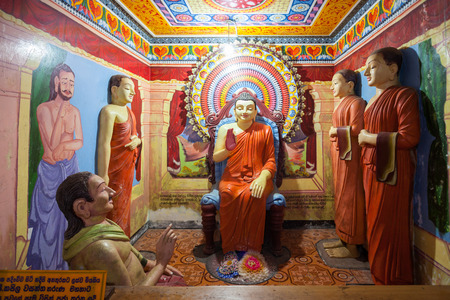 BENTOTA, SRI LANKA - FEBRUARY 27, 2017: Buddha statues inside the Kande Vihara Temple. Kande Viharaya is a major Buddhist temple near Bentota beach in Sri Lankaのeditorial素材