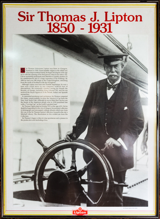 KANDY, SRI LANKA - FEBRUARY 19, 2017: Sir Thomas J. Lipton portrait in the Ceylon Tea Museum is located in Kandy, Sri Lanka. Thomas J. Lipton is the pioneer of ceylon tea industry.のeditorial素材