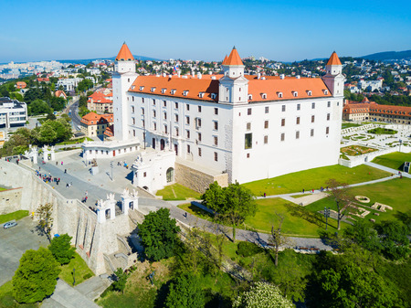 Bratislava Castle or Bratislavsky Hrad aerial panoramic view. Bratislava Castle is the main castle of Bratislava capital of Slovakia.のeditorial素材