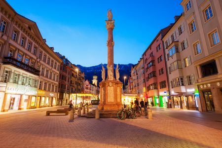 INNSBRUCK, AUSTRIA - MAY 21, 2017: St. Anna Column in the capital city of Tyrol Innsbruck, Austria. St. Anna Column is located in the Altstadt Old Town.のeditorial素材