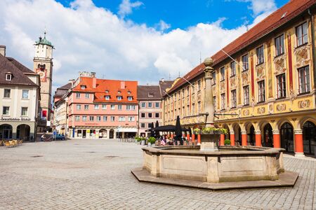 MEMMINGEN, GERMANY - MAY 25, 2017: Market Square in the old town of Memmingen. Memmingen is a town in Swabia in Bavaria, Germany.のeditorial素材