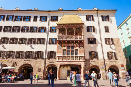 INNSBRUCK, AUSTRIA - MAY 21, 2017: The Goldenes Dachl or Golden Roof is landmark in Altstadt Old Town in Innsbruck, Austria. Goldenes Dachl is most famous Innsbruck 
symbol.のeditorial素材