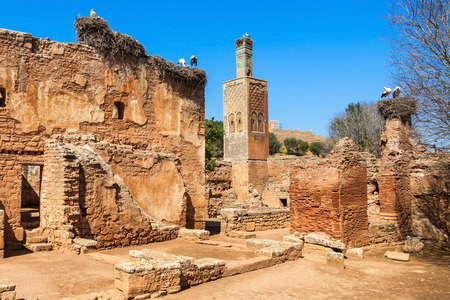 Minaret at the Chellah. Chellah or Sala Colonia is a medieval fortified necropolis located in Rabat, Morocco.の写真素材