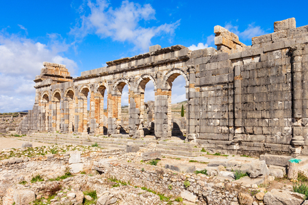 Volubilis near Meknes in Morocco. Volubilis is a ruined Amazigh, then Roman city in Morocco.の写真素材