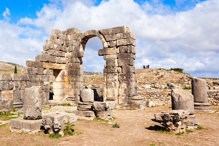 Volubilis near Meknes in Morocco. Volubilis is a partly excavated Amazigh, then Roman city in Morocco situated near Meknes, the ancient capital of the kingdom of Mauritania.の写真素材