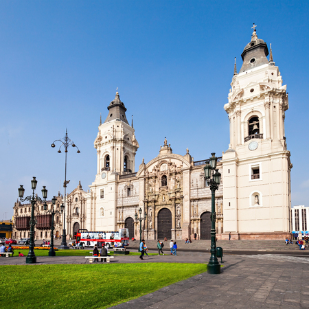 LIMA, PERU - The Basilica Cathedral of Lima is a Roman Catholic cathedral located in the Plaza Mayor in Lima, Peru