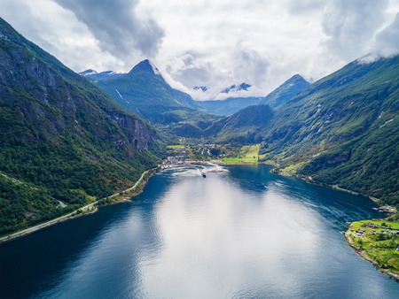 Geiranger is a small tourist village in Sunnmore region of Norway. Geiranger lies at the Geirangerfjord.の写真素材