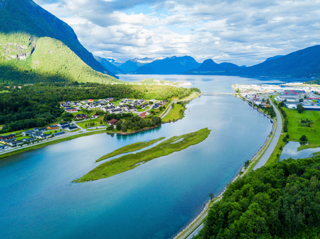 Andalsnes aerial panoramic view, Andalsnes is a town in Rauma Municipality in Norway.の写真素材