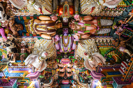 TRINCOMALEE, SRI LANKA - FEBRUARY 15, 2017: Pathirakali Amman Temple or Pathrakali Ambal Kovil interior. It's a Hindu temple dedicated to goddess Bhadrakali, form of goddess Kali Amman.のeditorial素材