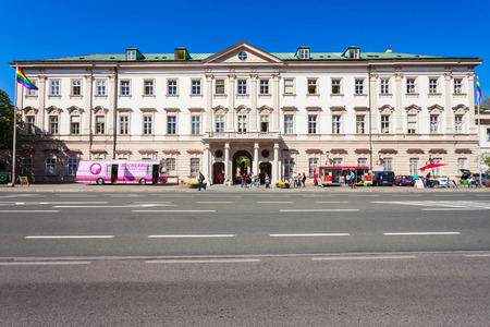 SALZBURG, AUSTRIA - MAY 18, 2017: Mirabell Palace or Schloss Mirabell is a historical building in Salzburg city, Austria. Mirabell Palace is a UNESCO World Heritage Site.のeditorial素材