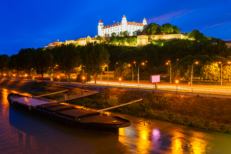 Bratislava Castle or Bratislavsky Hrad is the main castle of Bratislava, capital of Slovakia at sunset. Bratislava Castle is located on rocky hill above the Danube river.のeditorial素材