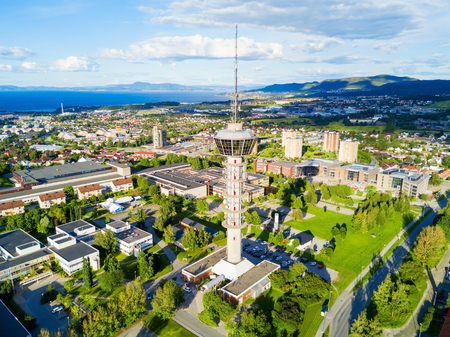 Tyholt TV Tower aerial panoramic view in Trondheim. Trondheim is the third most populous municipality in Norway.の写真素材