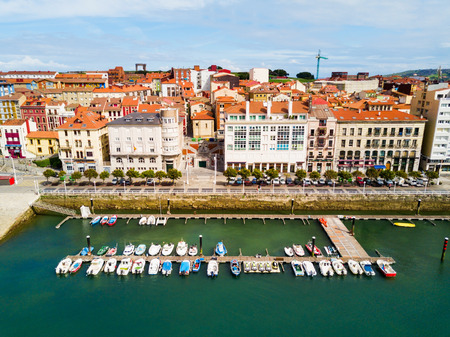 Gijon marina aerial panoramic view. Gijon is the largest city of Asturias in Spain.のeditorial素材