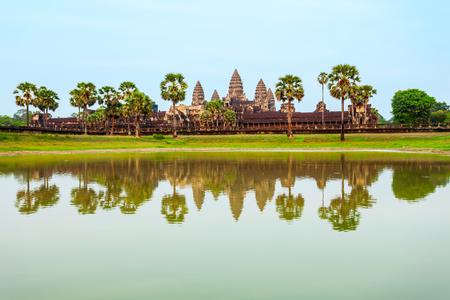 Angkor Wat temple in Siem Reap in Cambodia at sunset. Angkor Wat is the largest religious monument in the world.の写真素材