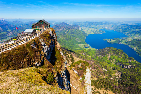 Restaurant at the Schafberg viewpoint, Upper Austria. Schafberg viewpoint located in the Salzkammergut region of Austria near St Wolfgang.の写真素材