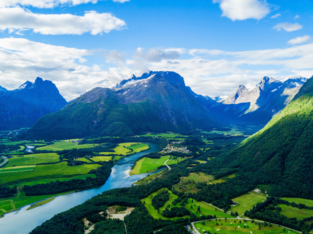 Andalsnes aerial panoramic view, Andalsnes is a town in Rauma Municipality in Norway.の写真素材