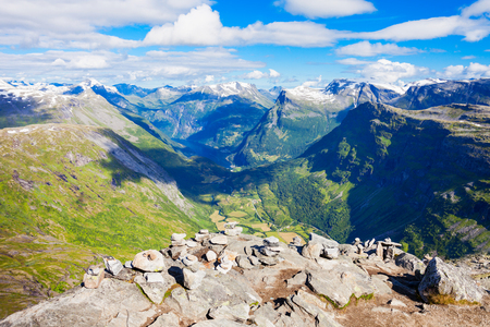 Geirangerfjord mountains aerial view from Dalsnibba viewpoint, located near the Geiranger village, Norwayの写真素材