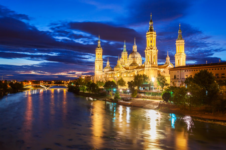 The Cathedral Basilica of Our Lady of the Pillar is a Roman Catholic church in the city of Zaragoza in Aragon region of Spainの写真素材