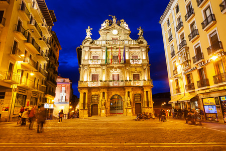 PAMPLONA, SPAIN - SEPTEMBER 30, 2017: City Council or Town Hall building in Pamplona city, Navarre region of Spainのeditorial素材