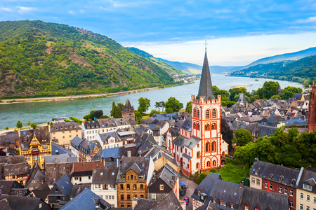 Bacharach aerial panoramic view. Bacharach is a small town in Rhine valley in Rhineland-Palatinate, Germanyの写真素材