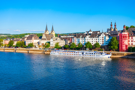 Koblenz aerial panoramic view. Koblenz is a city on the Rhine where it is joined by Moselle river.の写真素材