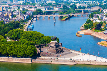 Memorial of German Unity at Deutsches Eck in Koblenz. Koblenz is a city on the Rhine, joined by the Moselle river.のeditorial素材