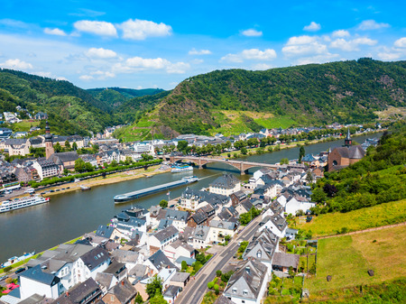 Cochem town aerial panoramic view in Moselle valley, Germanyの写真素材