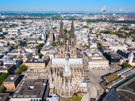 Cologne Cathedral aerial panoramic view in Cologne, Germanyの写真素材