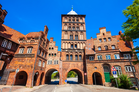 Burgtor or Burg Tor Gate is a gothic style city gate of Lubeck city in Germanyのeditorial素材