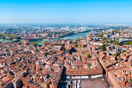 Toulouse aerial panoramic view. Toulouse is the capital of Haute Garonne department and Occitanie region in France.の写真素材