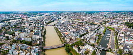 Nantes aerial panoramic view. Nantes is a city in Loire-Atlantique region in Franceの写真素材