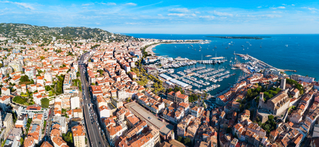 Cannes aerial panoramic view. Cannes is a city located on the French Riviera or Cote d'Azur in France.の写真素材