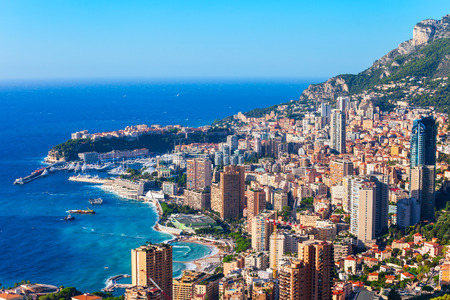 Monte Carlo, Monaco aerial panoramic view. Monaco is a country on the French Riviera near France in...