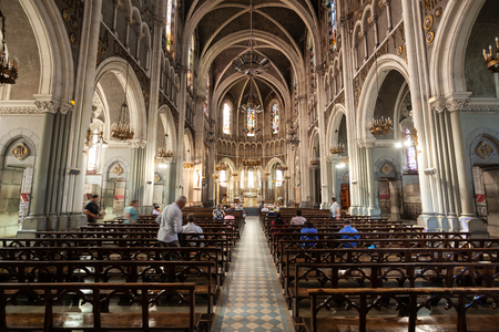LOURDES, FRANCE - SEPTEMBER 19, 2018: Sanctuary of Our Lady of Lourdes is a roman catholic church in Lourdes town in Franceのeditorial素材