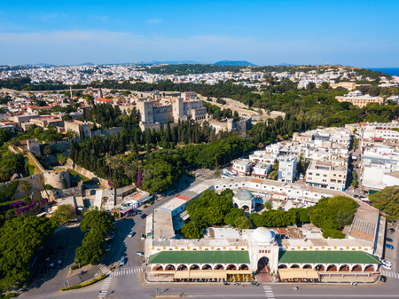 Rhodes old town aerial panoramic view in Rhodes island in Greeceの写真素材