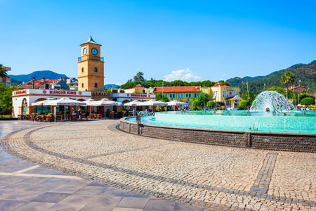 MARMARIS, TURKEY - MAY 14, 2018: Dancing Fountain and Clock Tower in Marmaris city in Turkeyのeditorial素材