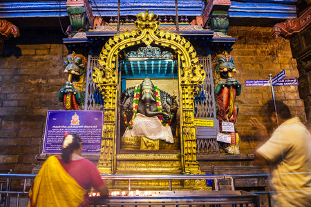 MADURAI, INDIA - MARCH 23, 2012: Ganesha murti inside Meenakshi Temple, a historic hindu temple in Madurai city in Tamil Nadu in Indiaのeditorial素材