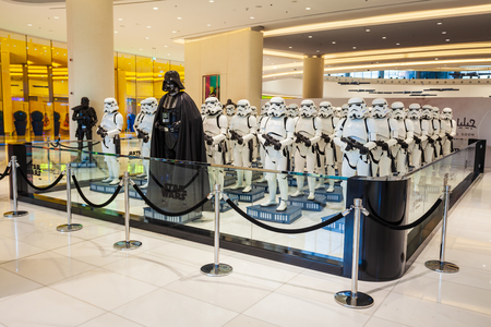 DUBAI, UAE - FEBRUARY 25, 2019: Star Wars character Darth Vader and Stormtroopers in Dubai Mall in UAEのeditorial素材