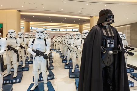 DUBAI, UAE - FEBRUARY 25, 2019: Star Wars character Darth Vader and Stormtroopers in Dubai Mall in UAEのeditorial素材