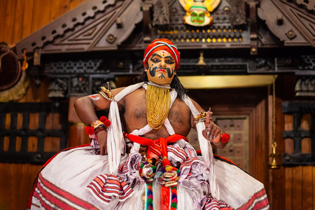 COCHIN, INDIA - MARCH 14, 2012: Kathakali dance show at Cochin cultural centre in India. Kathakali is one of major forms of classical Indian dance.のeditorial素材