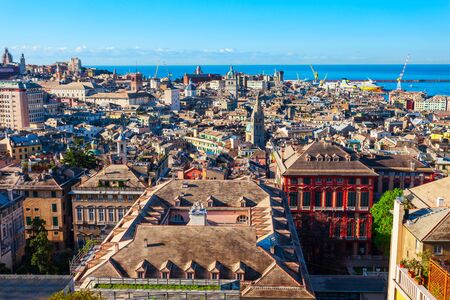 Genoa aerial panoramic view. Genoa or Genova is the capital of Liguria region in Italy.の写真素材