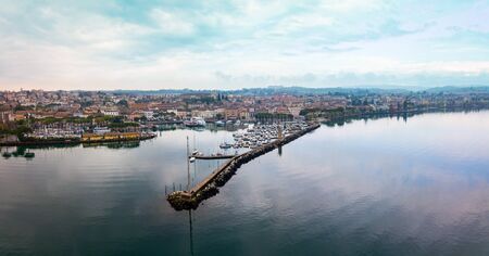 Desenzano del Garda port aerial panoramic view. Desenzano is a town on the shore of Lake Garda in the Brescia province in Lombardy, Italy.の写真素材