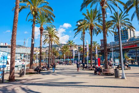 GENOA, ITALY - APRIL 08, 2019: Promenade at the Genoa port in Liguria region in Italyのeditorial素材
