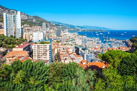 Monte Carlo, Monaco aerial panoramic view. Monaco is a country on the French Riviera near France in...