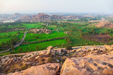 Temple ruins at Hampi, the centre of the Hindu Vijayanagara Empire in Karnataka state in Indiaの写真素材