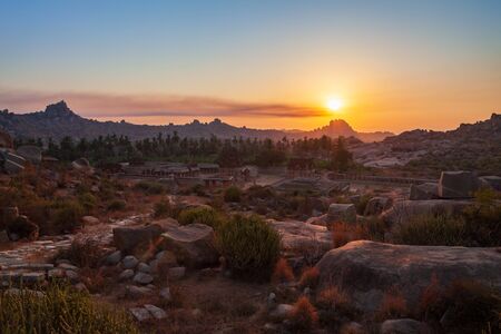 The Group of Monuments at Hampi was the centre of the Hindu Vijayanagara Empire in Karnataka state in Indiaの写真素材