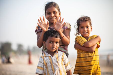 GOA, INDIA - NOVEMBER 08, 2011: Unidentified indian children playing at the beach in Goa in Indiaのeditorial素材
