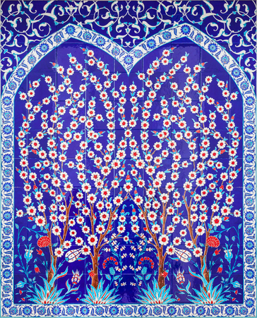 Floral pattern design on the wall of the Sheikh Zayed Grand Mosque, the largest mosque of UAE, located in Abu Dhabiのeditorial素材
