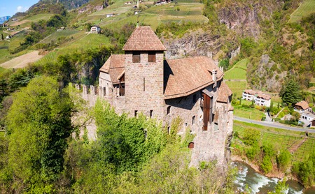 Runkelstein Castle or Castel Roncolo is a medieval fort on a rocky spur in Bolzano city in South Tyrol, Italyのeditorial素材