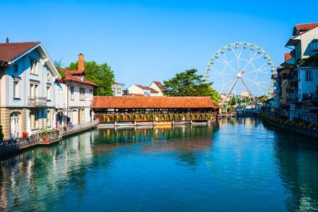Beauty houses near the Aare river in Thun old town in Switzerland